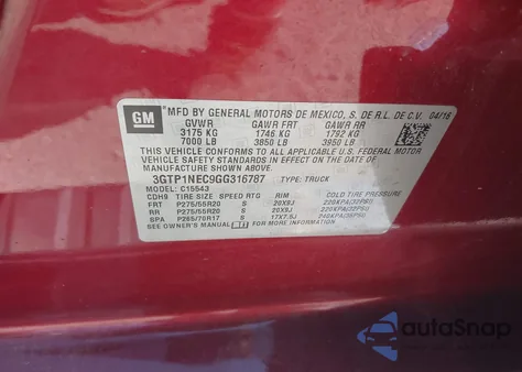 2016 GMC Sierra 1500 Slt from USA, damaged, VIN 3GTP1NEC9GG316787